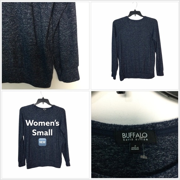 Women’s Buffalo S Small 4 - 6 Sweatshirt Crewneck Marble Navy Blue Stretch NWOT - Picture 1 of 8